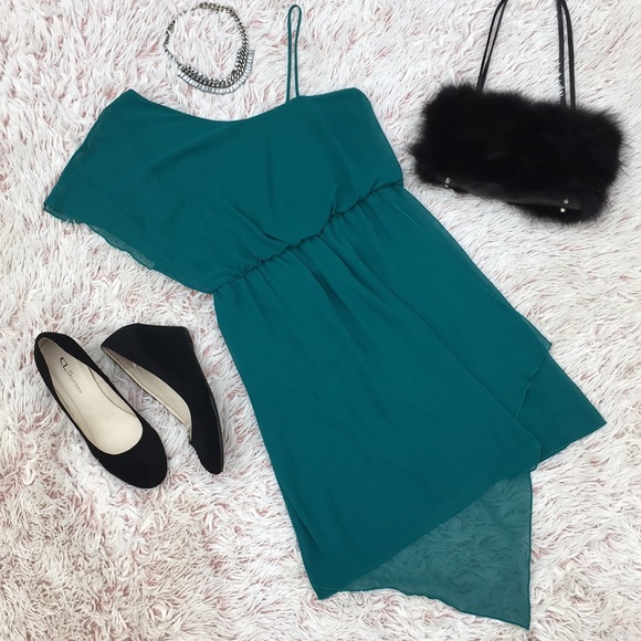 👗Teal green asymmetrical mini dress - Picture 3 of 8